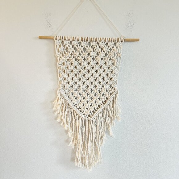 Macrame Wall Hanging Handmade Boho Wood Dowel Tapestry Woven Art Fringe - Picture 1 of 8